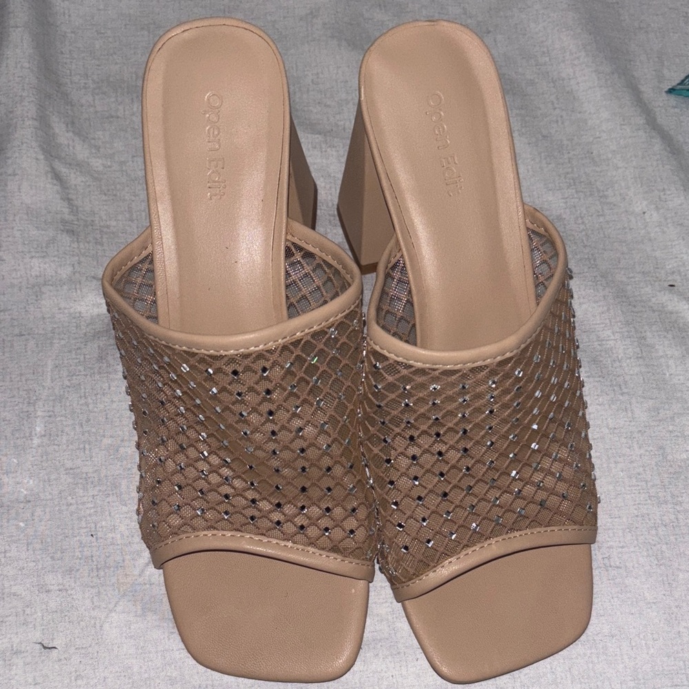 Open Edit Women's Beige Mesh Sandals